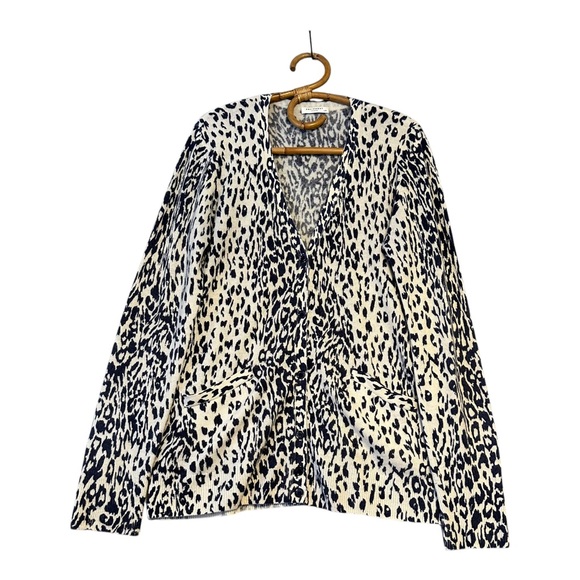 Equipment Femme | Sullivan Cashmere Cardigan Blue Cream Leopard Size L - Picture 2 of 12